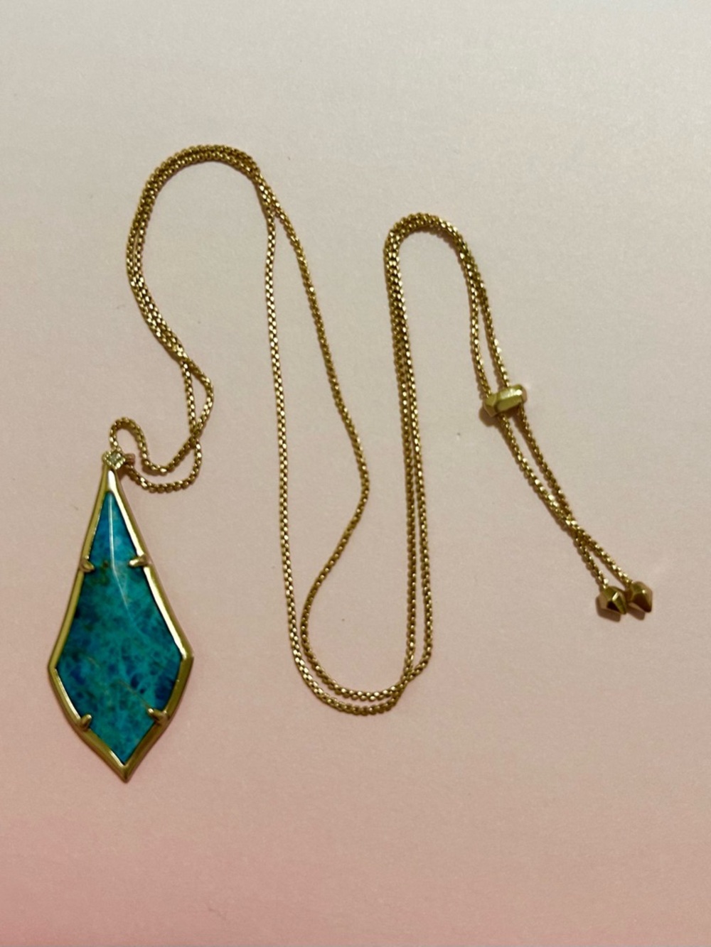Kendra Scott Gold Necklace with Teal Blue Marquise Pendant